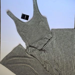 Forever 21 Olive Green White Striped Pant Romper Size Medium New With Tags